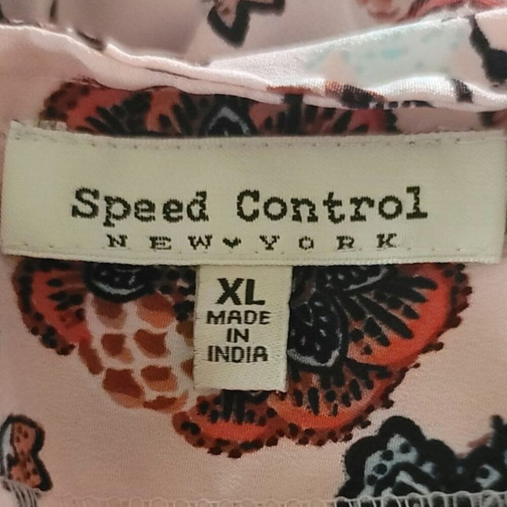 Satiny Peach Floral Boho Dress Smocked Waist Zipper Pockets Speed Control Sz XL - Picture 7 of 10